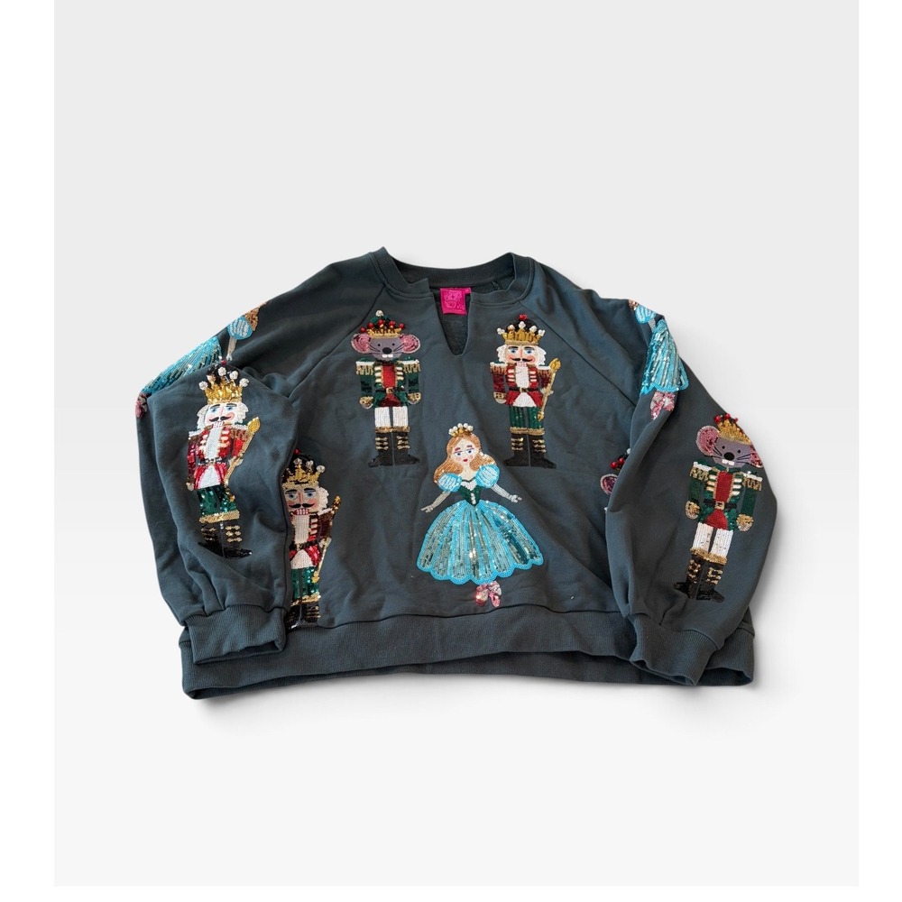 Queen of Sparkles Nutcracker Ballet Sequin Sweatshirt Grey Holiday Christmas M